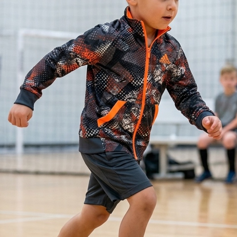 Adidas Kids Orange Black White Gray Track Soccer Sports Full Zip Jacket, size 4T